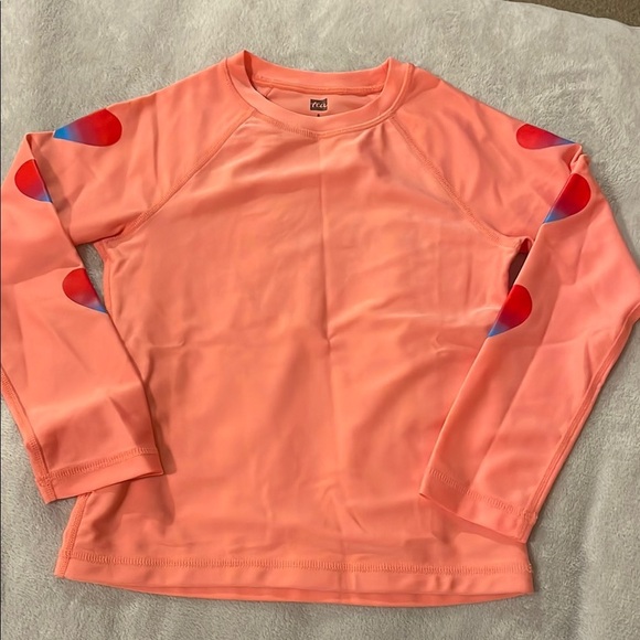 Tea Collection Kids Swim Long Sleeve Rashguard - Coral with Heart Accents - Picture 1 of 5